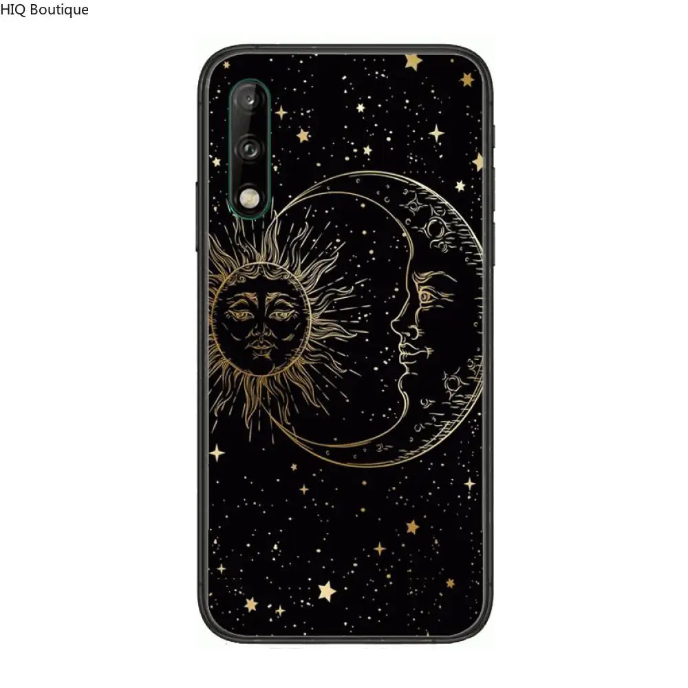 

Sun moon with face Clear Phone Case For Huawei Y 5 6 7 8 9 A P S Pro 2020 2019 Black Etui Coque Hoesjes Comic Fashion
