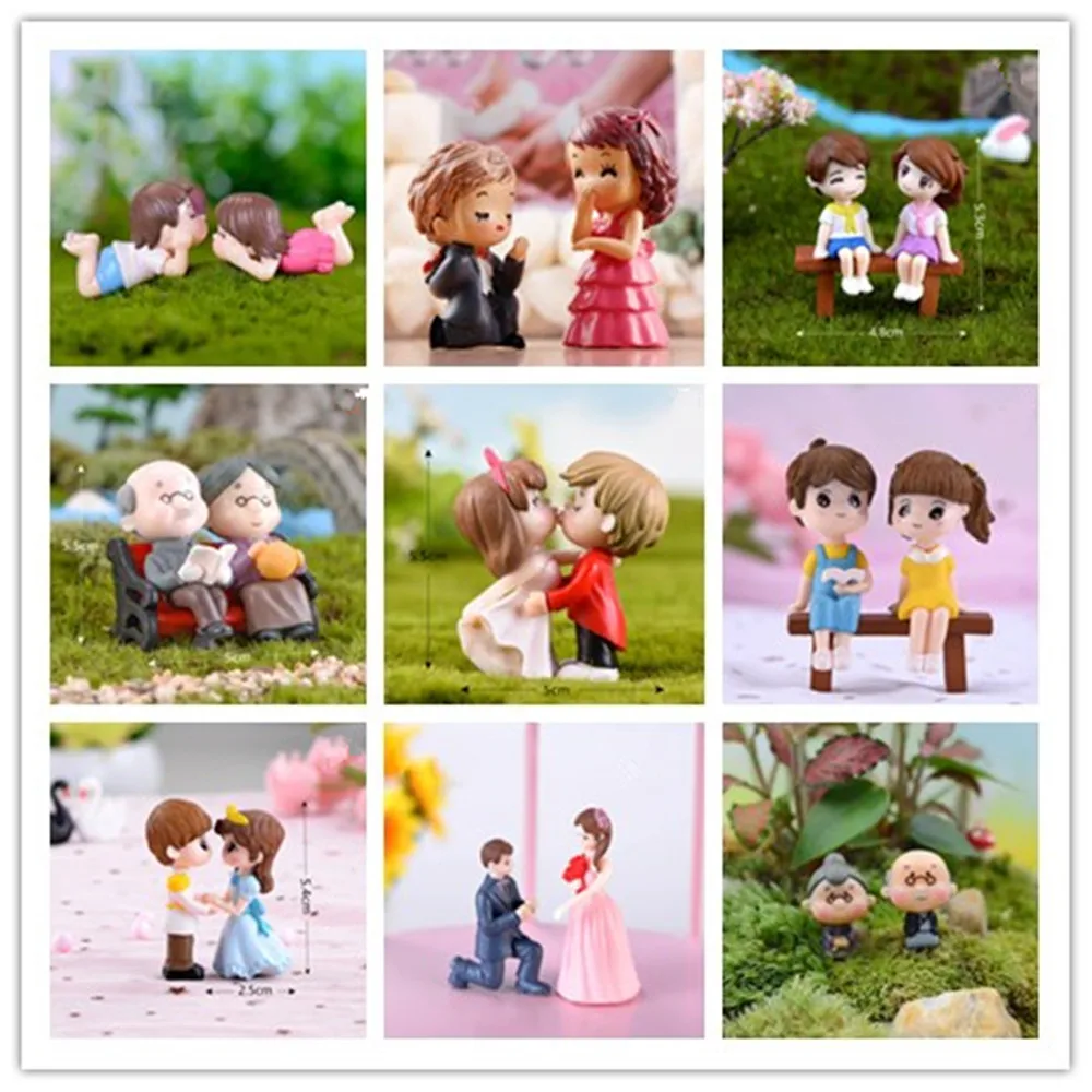 

1set Sweety Lovers Figurines Couple Chair Miniatures Fairy Garden Gnome Moss Terrariums DIY Resin Crafts Home Decoration