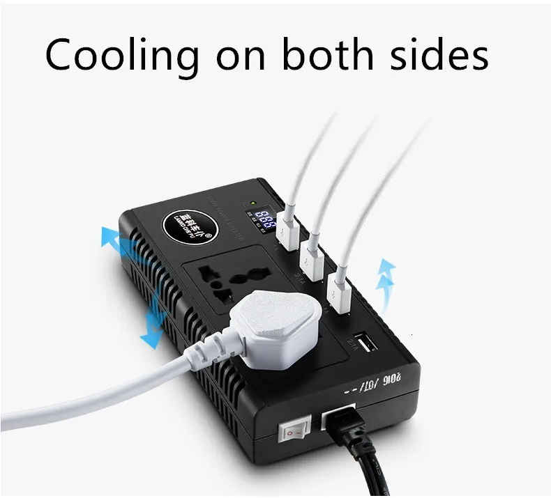 Автомобильный конвертер кабель мини инвертор 12V 220 V/24 V DC/DC 100-240V 60/120W 4 порта USB адаптер конвертер с светодиодный цифровой дисплей Зарядное устройство