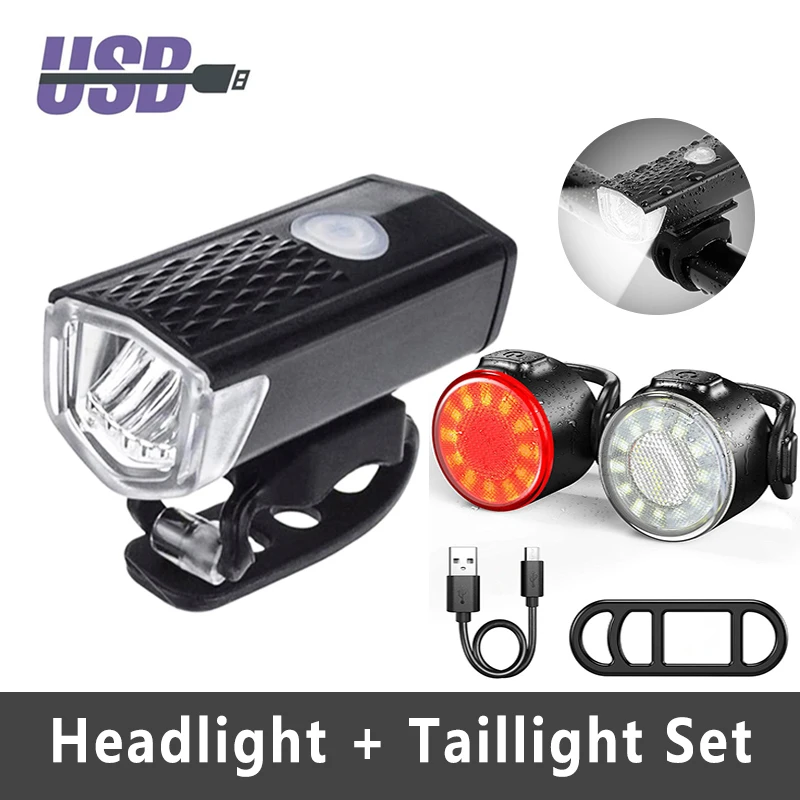

Bike Bicycle Light USB LED Rechargeable Front Back Light Mountain Bike Headlight Taillight Cycling Flashlight Bike Accessories