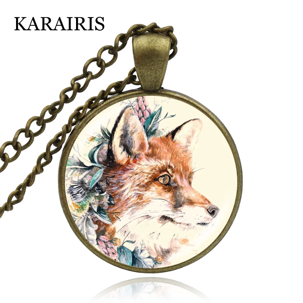 Ожерелье KARAIRIS со стеклянным кабошоном и кулоном в виде лисы длинное ожерелье