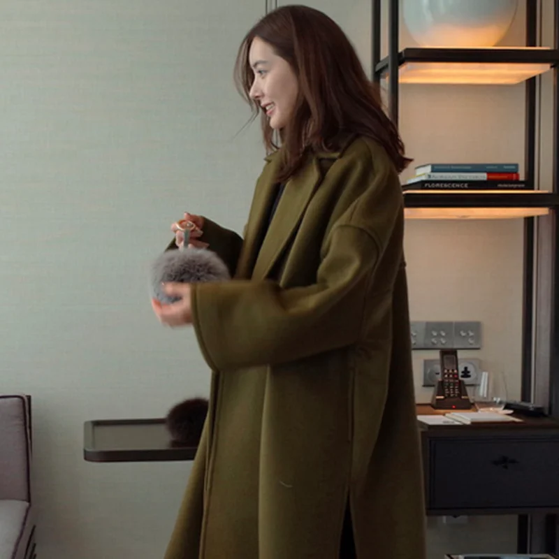 

GOOHOJIO 2020 New Oversized Casual Wool Coat Classic Solid Color Autumn Winter Women Outwear Long Sleeve Female Woolen Overcoat