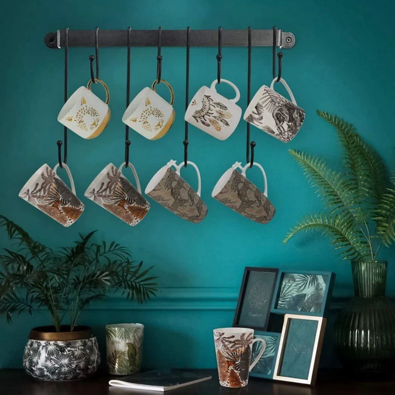 

Coffee Mug Rack,Wall Mounted Coffee Cup Holder with Flexible Hooks,for Mugs,Teacups,Kitchen Utensils(16 Inch/Black)