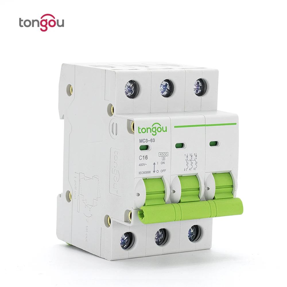1P 2P 3P 4P 6A 10A 16A 20A 25A 32A 40A 50 63A кривая C MCB 110V 220V 4.5KA AC мини автомат защити цепи TOMC3-63