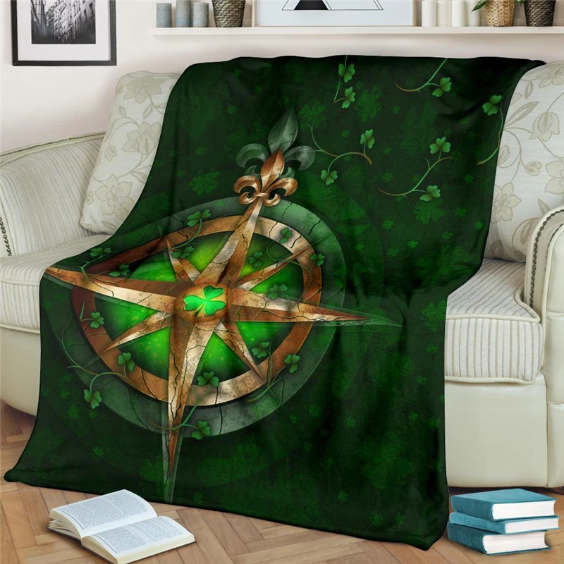 

Celtic Irish Kompass Shamrock Flanell Decke 3D Drucken Erwachsene Quilts für Mädchen Jungen Wohnkultur Mode Party Decke