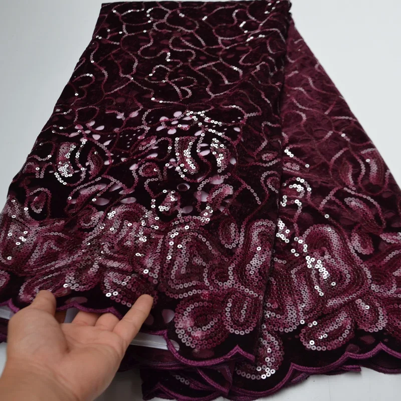 

(5yards/pc) high quality soft African velvet lace fabric with fantastic sequins embroidery for attractive party dress VLP005