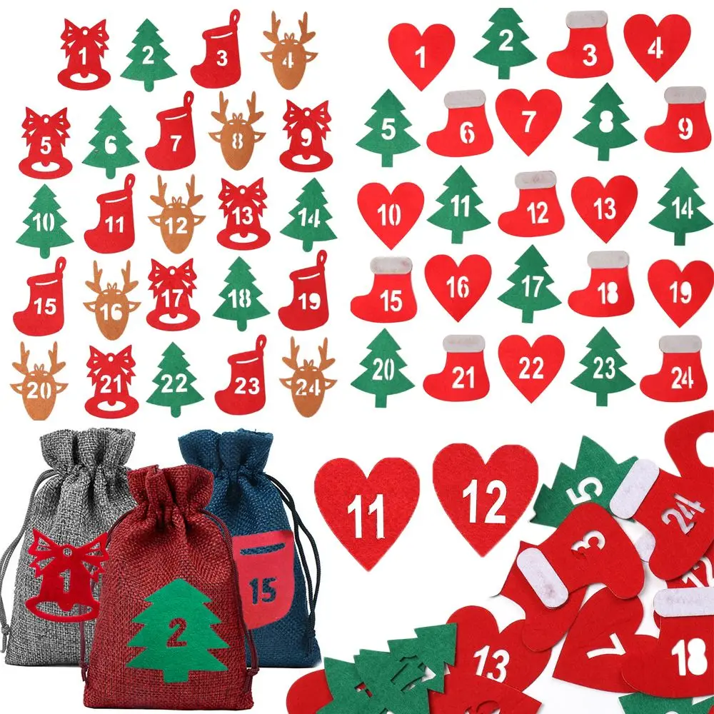 

24 Number Merry Christmas Advent Calendar Felt Countdown Calendar Sticker Xmas Decor DIY Gift Packing Label Self Adhesive