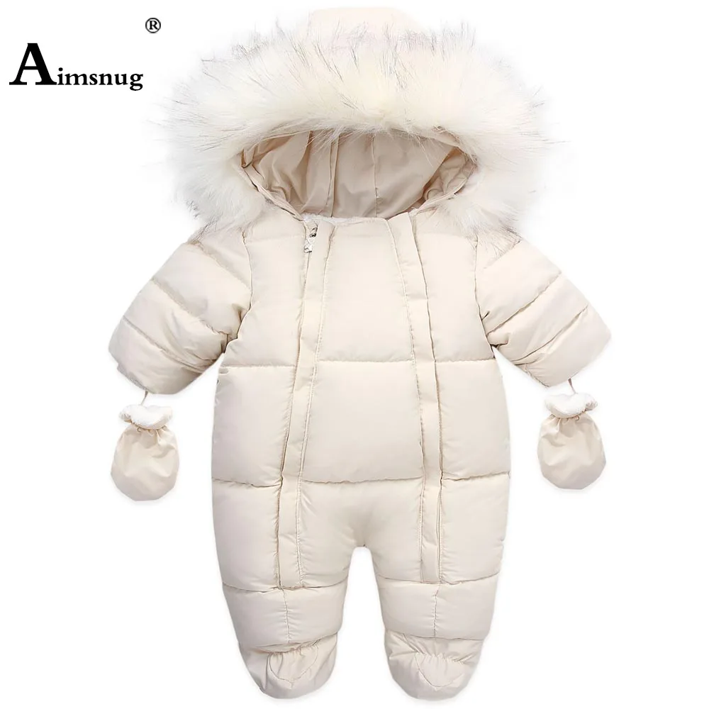 

Unisex Children Fur Hooded Rompers Kids Clothing 2021 Pleated Overalls Boys Girls Toddler Fashion Zipper Winter Down Bodysuits