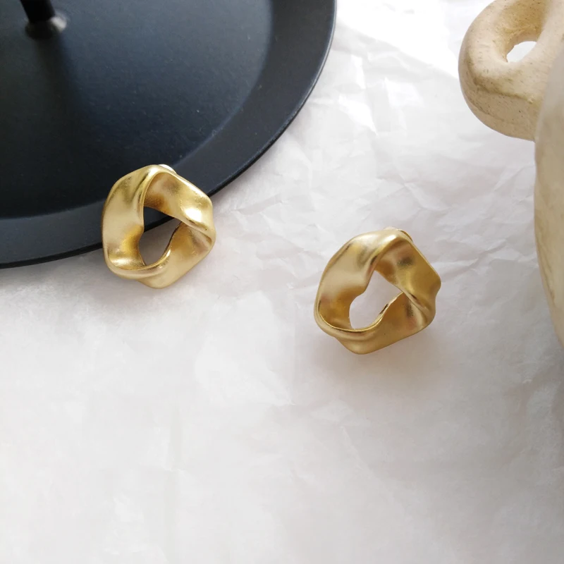 

S925 needle Simply Earrings Popular Design Hot Selling Irregular Shape Metal Matte Stud Earrings For Girl Student Gifts