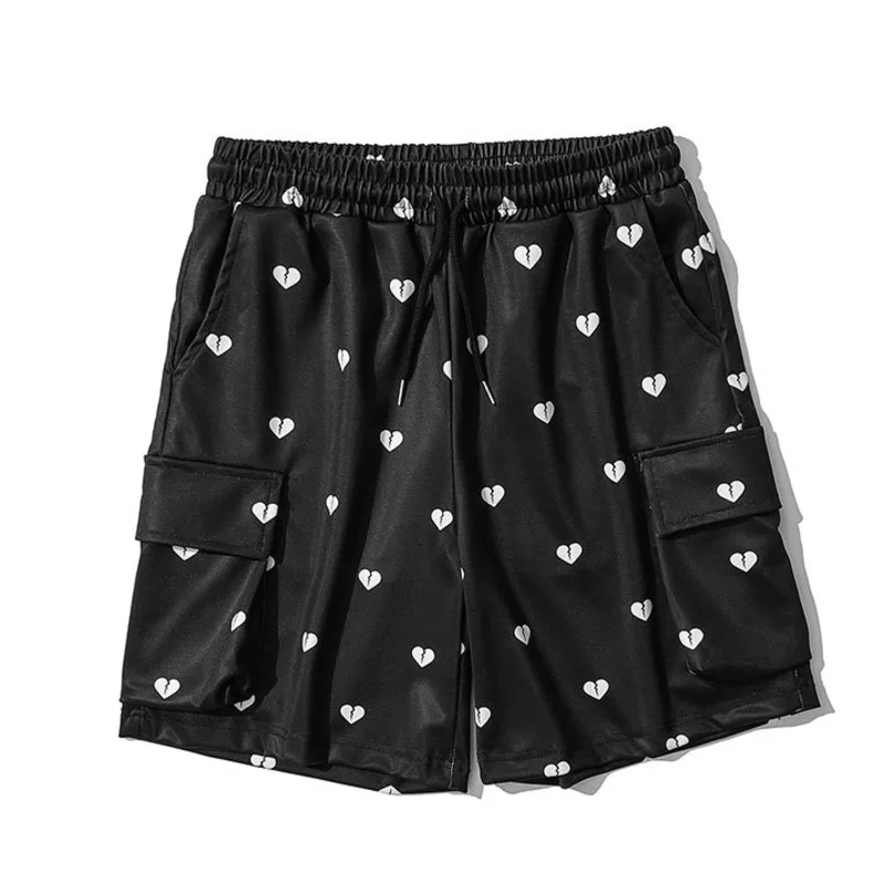 

IEFB Love Printting Multi Pocket Workwear White Shorts Men's Fashion Elastic Waist Summer Trend Wide Leg Shorts For Male 9Y8061