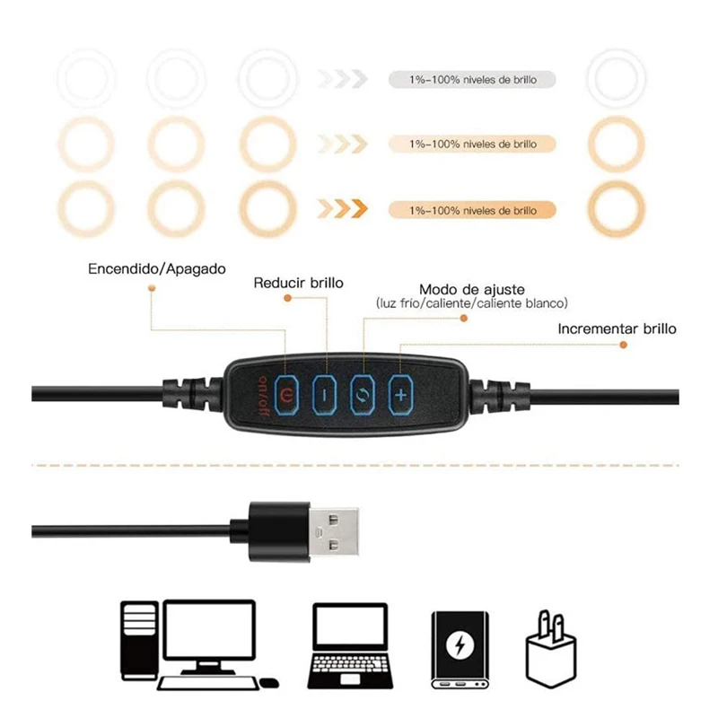 Кольцевая лампа для селфи большая светодиодная 26 см со штативом и держателем
