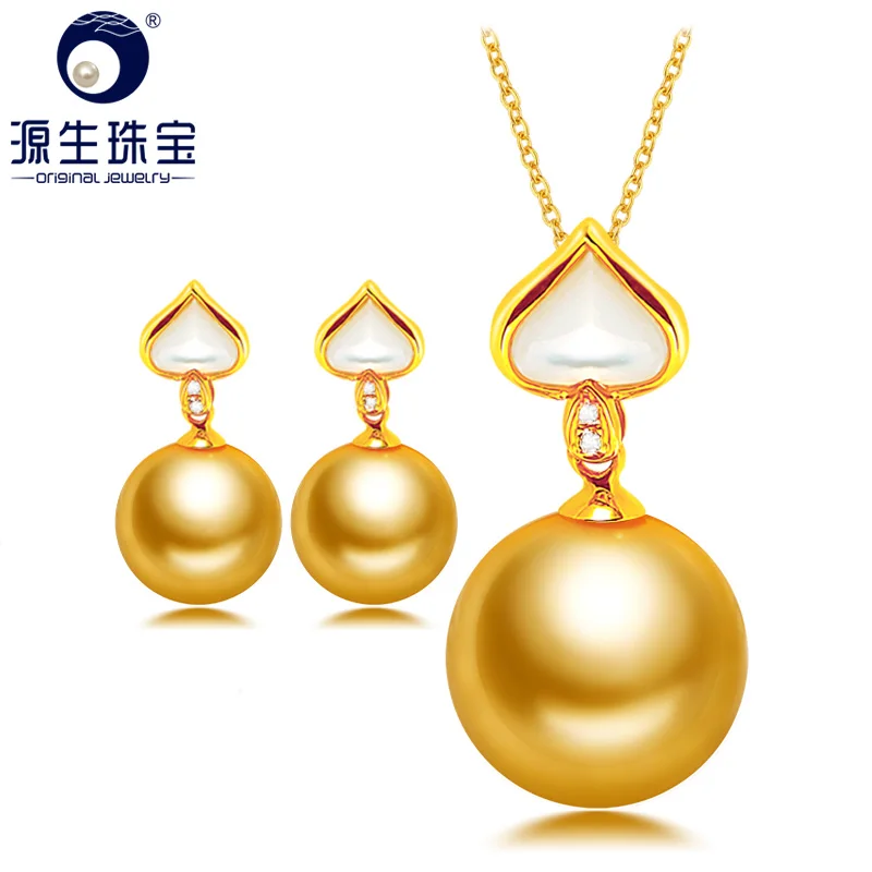 Цепочка с подвеской и серьги [YS] комплект ювелирных изделий из цельного золота 18 К