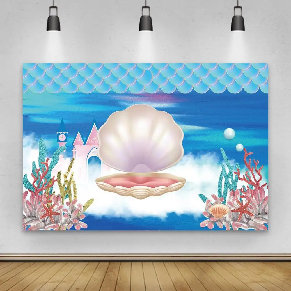 

photography Background Underwater Theme Mermaid Birthday Party Baby Shower Shiny Fish Decor Photocall Backdrop Photo Studio