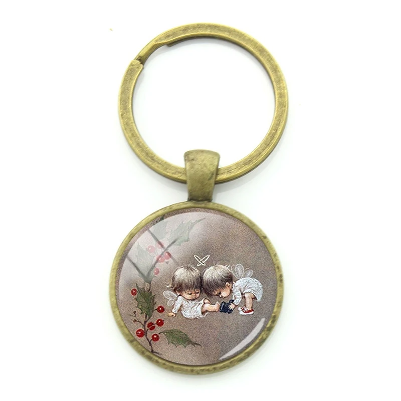 

TAFREE Vintage Baby Angel Cute Photos Round Glass Dome Key Keychains Keyholders Best Gifts For Kids Birthday Dropshipping