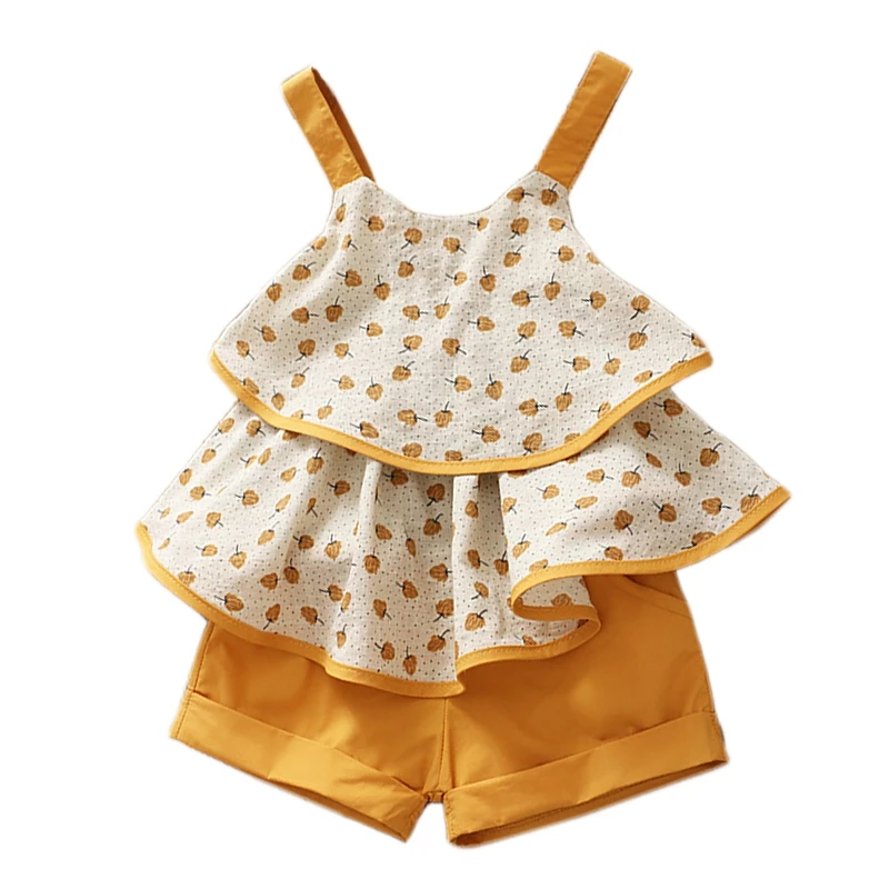 Милые комплекты одежды для девочек летняя одежда туника и шорты на бретельках с