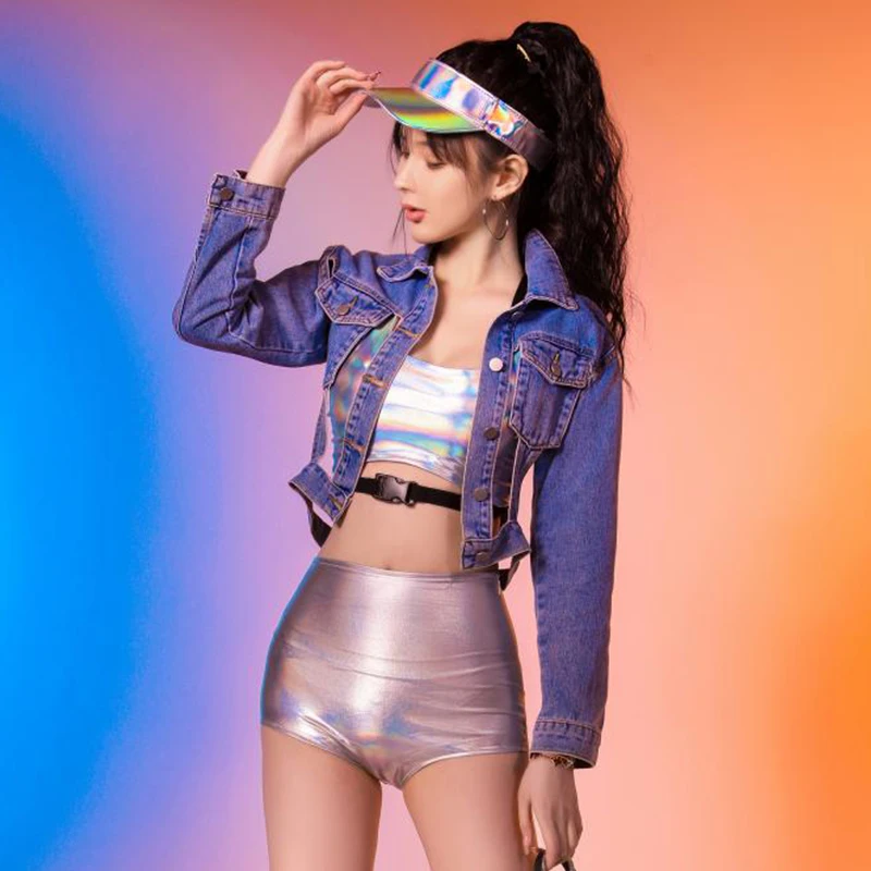 Костюмы для джазовых танцев женский розовый костюм чарлидинга с лазерной майкой