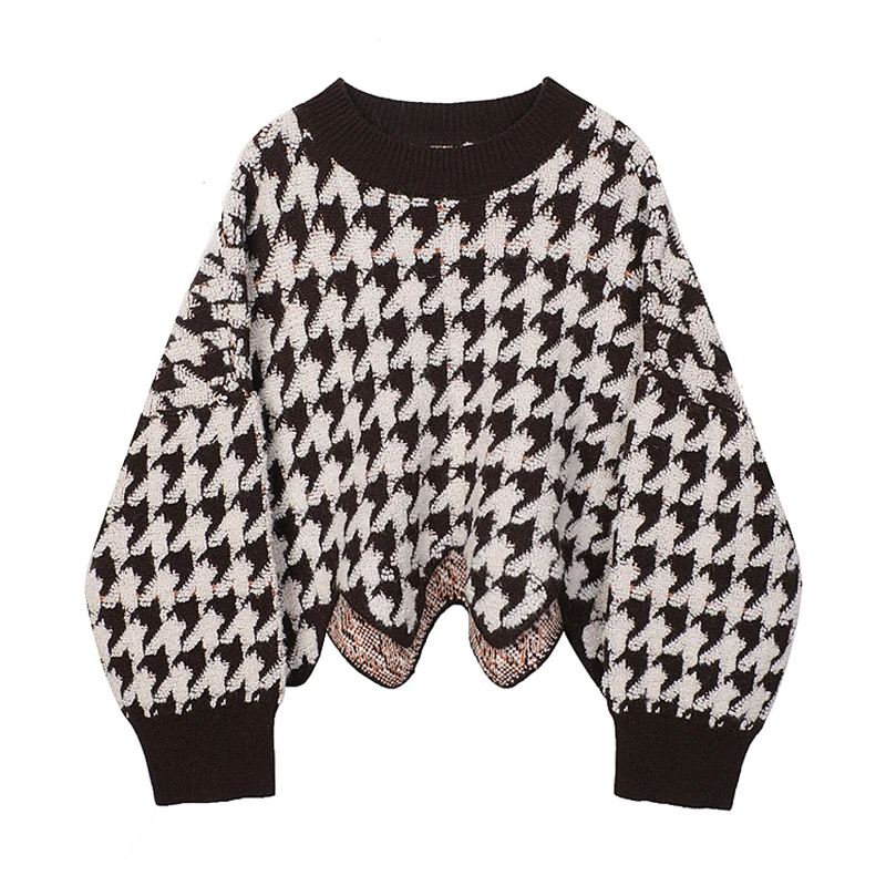 

Fashion Long Sleeve Women Sweater 2021 Casual Plaid Women's Sweaters Vintage Elegant Ladies Spring Loose Soft Irregular Tops