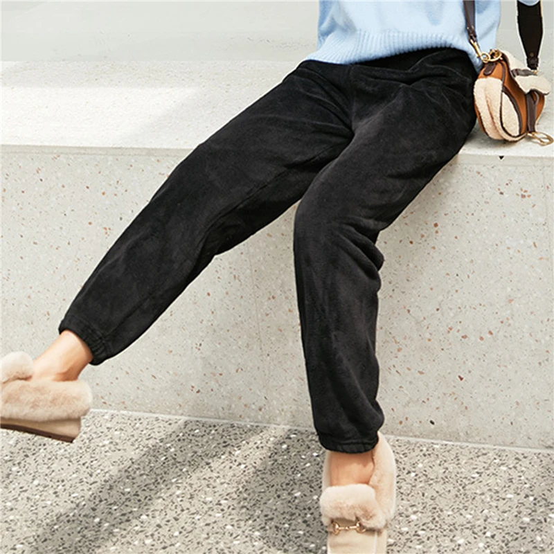 

Women Quality Velvet Pants Elastic Waist Outerwear Ladies Casual Solid Color Trousers Warm For Female New Autumn Clothing