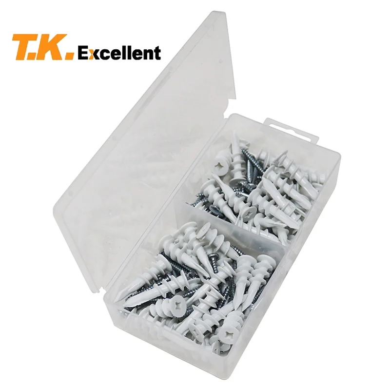 

T.K.EXCELLENT 100 Pcs Screw Self Drilling Drywall Anchors With Pan Head Self Tapping Screws Kit for Woodworking Plastic
