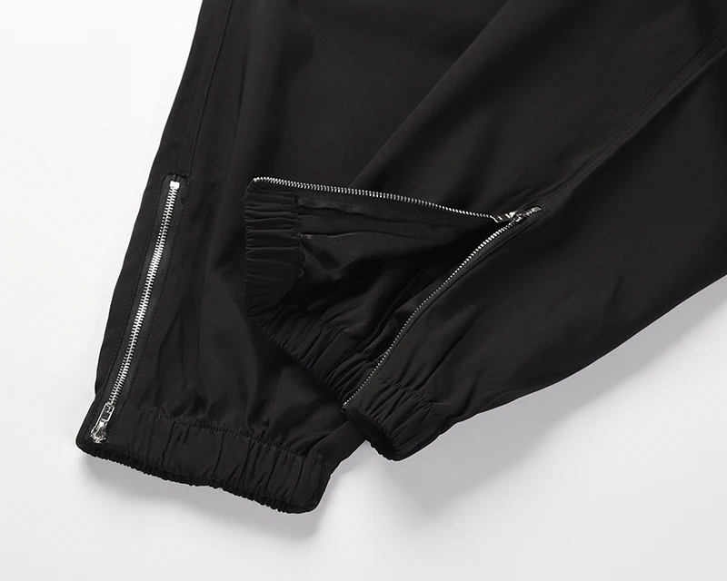

High Street Black Drawstring Multi-pockets Cargo Pants Mens Autumn Straight Ankle Zipper Casual Trosuers Baggy Track Pants