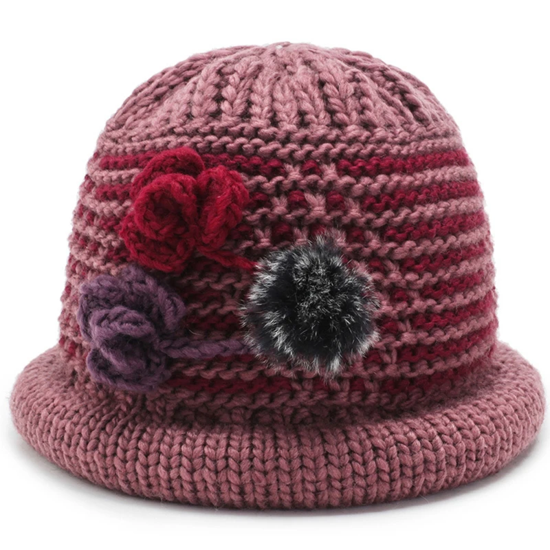 

Autumn Winter Hats middle-aged Elderly Hat Knitted Grandma Wool Caps Thickened Warm Mother Gift Fashion Caps all-match New