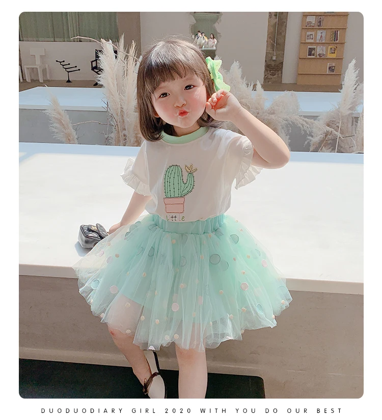 Комплекты одежды для девочек летняя хлопковая Футболка с мультяшным КАКТУСОМ и