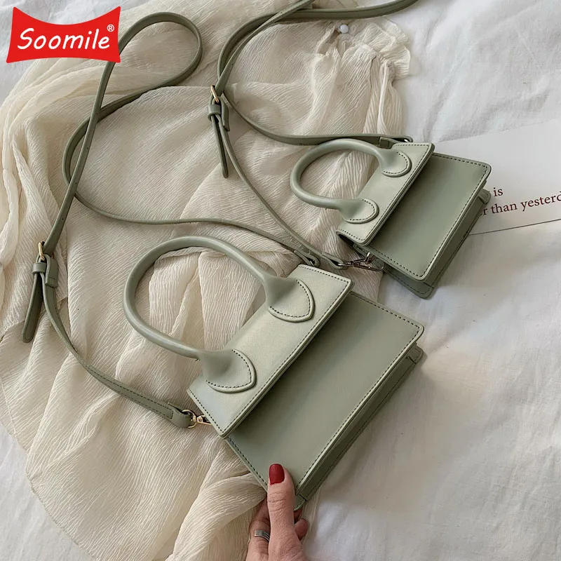 Soomile/модные однотонные женские сумки через плечо из искусственной кожи 2019