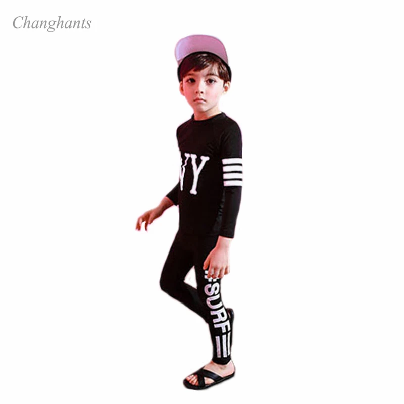 

2-10 Y Child Rash Guard Boys Two Pieces Swimwear Black White Kids Swimsuit Bathing Suits Schoolboy Swimming Pool Wear
