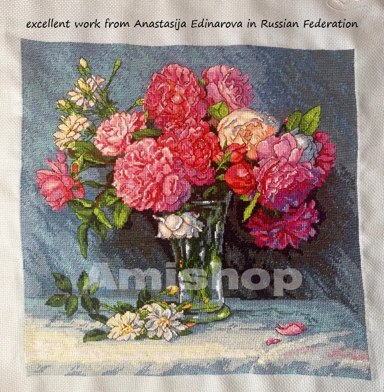 Красивая Золотая коллекция набор с счетным крестом букет Мэри пионы цветы в вазе