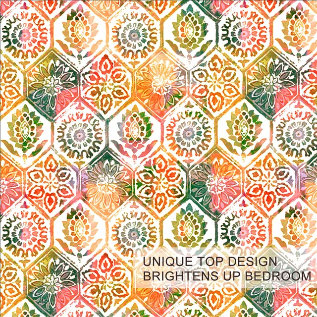BlessLiving Watercolor Bedding Set Floral Tiles Bedspread Vintage Flower Duvet Cover Set Ethnic Boho Mandala Bed Cover King 4