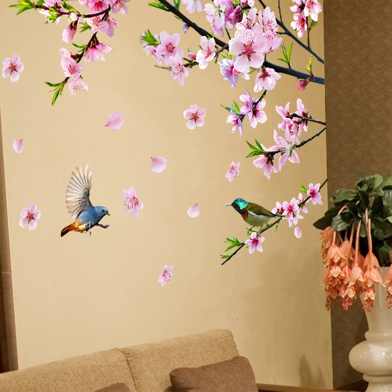 

Tree Branch Flowers Plants Wall Stickers DIY Birds Animal Wall Decals for Living Room Bedroom Kitchen Home Decoration