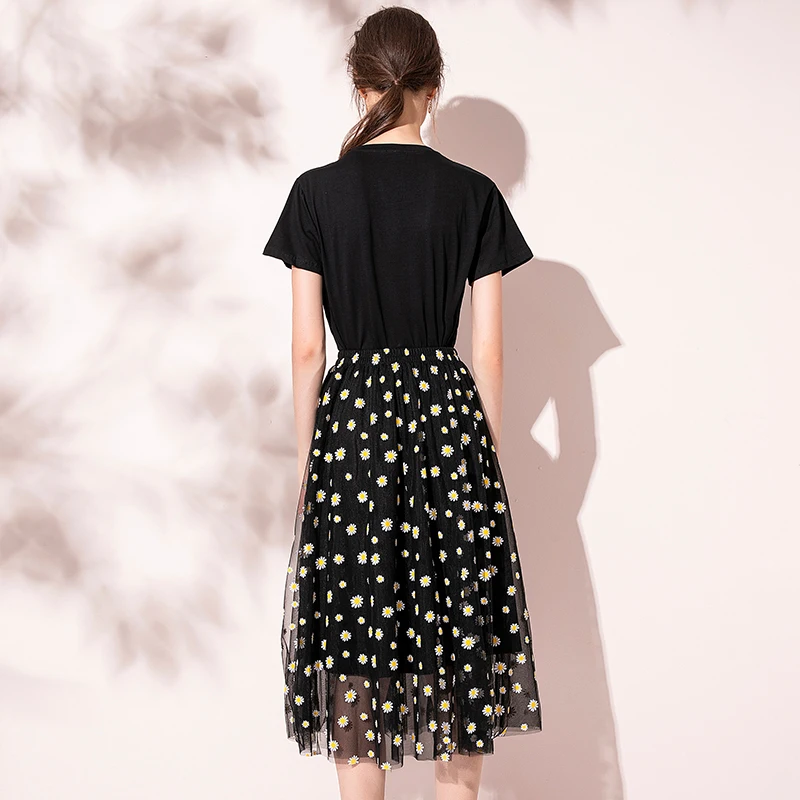 Летняя женская вышитая хлопковая Базовая рубашка с сетчатым принтом Женский