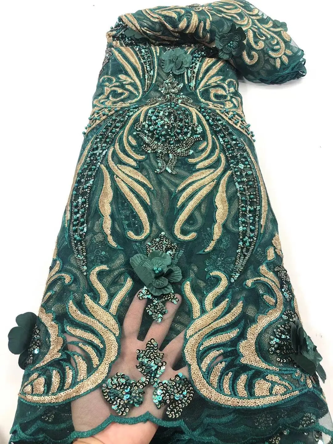 

Sequins Tulle Lace Green African Sequence Lace Fabric with Beads High Quality Nigerian French Mesh Net Lace Fabric