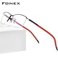 fonex pure titanium glasses frame men half square myopia optical prescription eyeglasses 2021 new semi rimless eyewear f1015