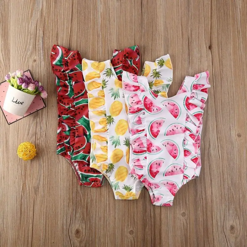 

2020 New Kid Baby Girl Ruffle Floral Bikini Swimwear Swimsuit Bathing Beach Suit Ruffles One-Piece Bodysuits