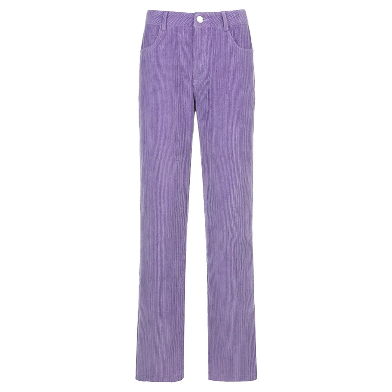 

2021 New High Waist Straight Pants for Women European and American British Style Purple Corduroy Draped Trousers Casual Pant