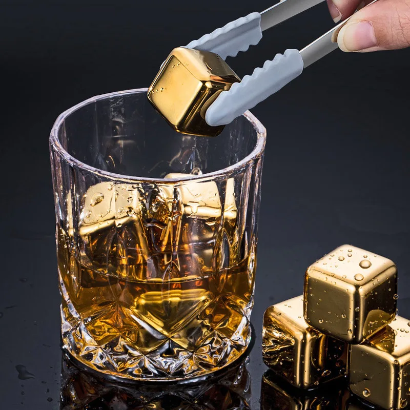 

Reusable Golden Ice Cubes Stones Stainless Steel Chilling Stones Coolers for Whiskey Wine Keep Your Drink Cold Longer Bar Tools