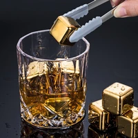 reusable golden ice cubes stones stainless steel chilling stones coolers for whiskey wine keep your drink cold longer bar tools