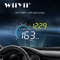 m12 new gps hud car obd2 head up display gps with lens hood hud windshield projector electronic voltage alarm system 2020
