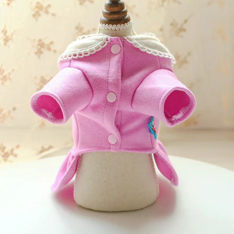 Clothes for Dogs with Buttons Designer Dog Autumn and Winter Warm Woolen Cloth Purple Cherry Small Puppy Skirt | Дом и сад