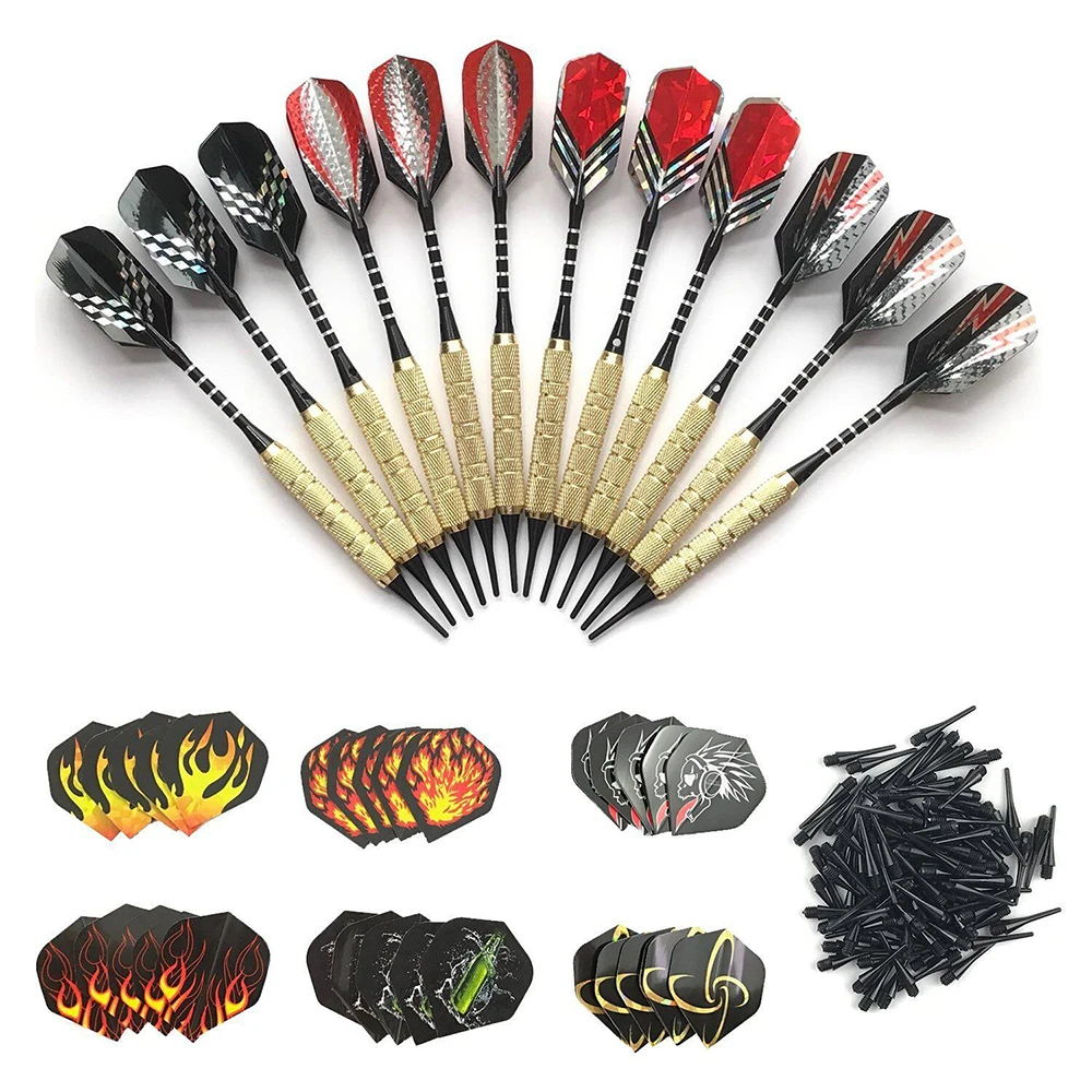 

12Pcs Professional Safe Dart Soft Nylon Tip Brass Barrel aluminum Shaft Competition Training Dart with 100pcs Spare Dart Tip