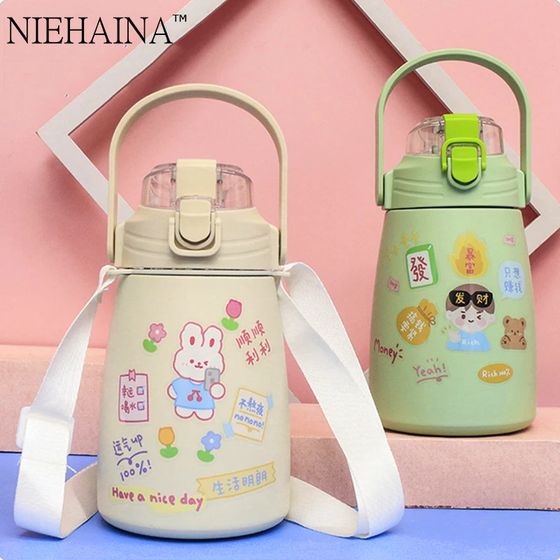 

400ml Cartoon Piggy Strap Vacuum Flask 304 Stainless Steel Water Bottle Wholesale Water Bottle