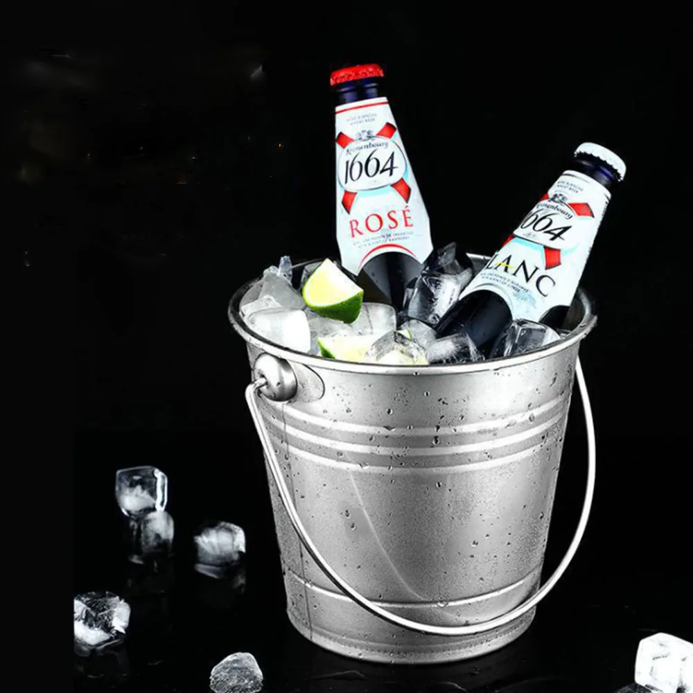 

Stainless Steel Ice Bucket Portable Ice Chiller Cooler with Handle Ice Cube Container for Wine Champagne Beer Party Bar Tools