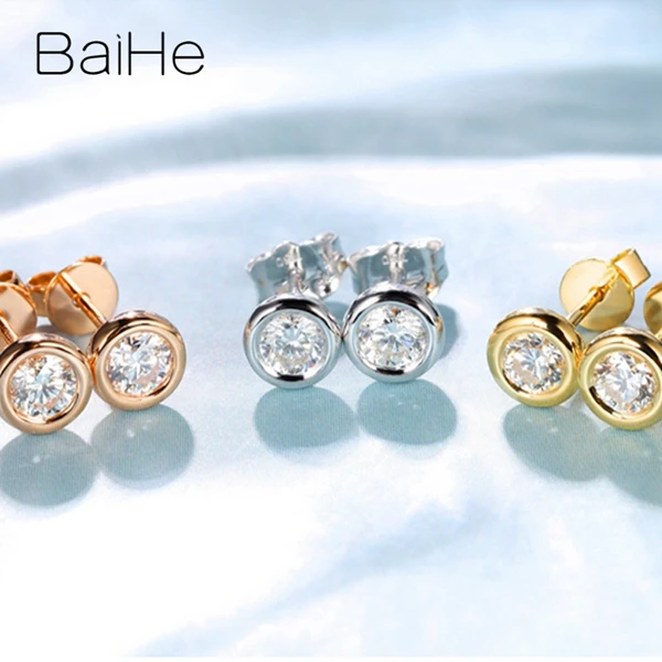 BAIHE Твердые 14 к желтое золото всего 0.20ct H/SI натуральные бриллианты женские Помолвочные мужские Подгонянные алмазные размеры круглые серьги-гвоздики
