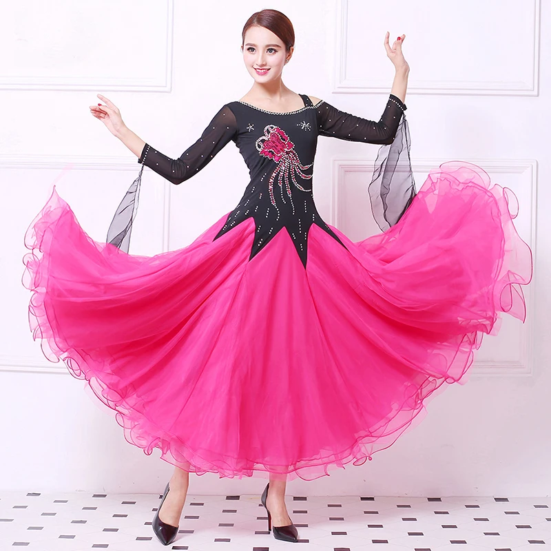 

Pink Ballroom Competition Dance Dresses Women 2023 New Summer Lady Long Sleeve Standard Waltz Ballroom Dance Dresses