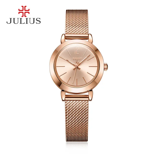 JULIUS JA-732 Weibliche frauen Silber розовое золото Тон сетки Edelstahl Кварц Аналоговый вассердихт режим Uhr Повседневный Armbanduhr - Цвет: Rose Gold