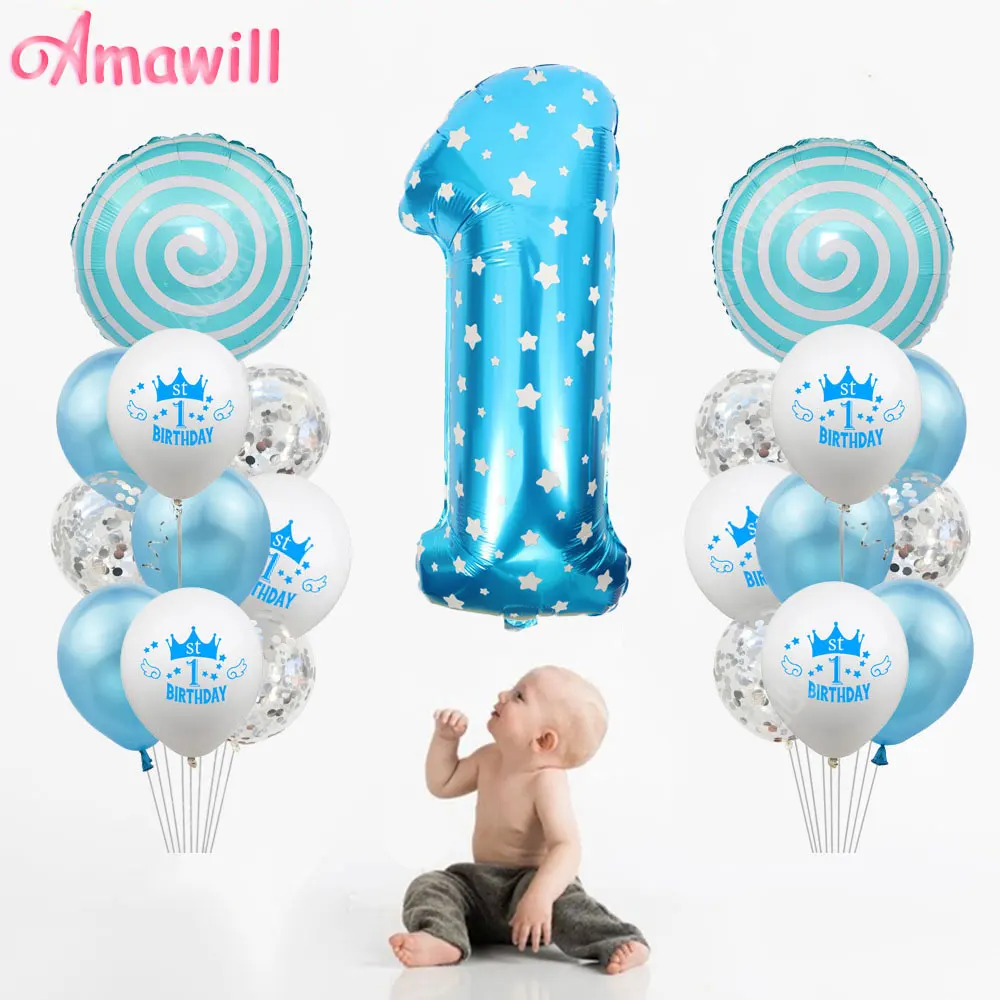 

First Birthday Decorations Balloons Lollipop 1 Year Old Latex Confetti Balloons Baby Shower Kids 1st Birthday Party Supplies