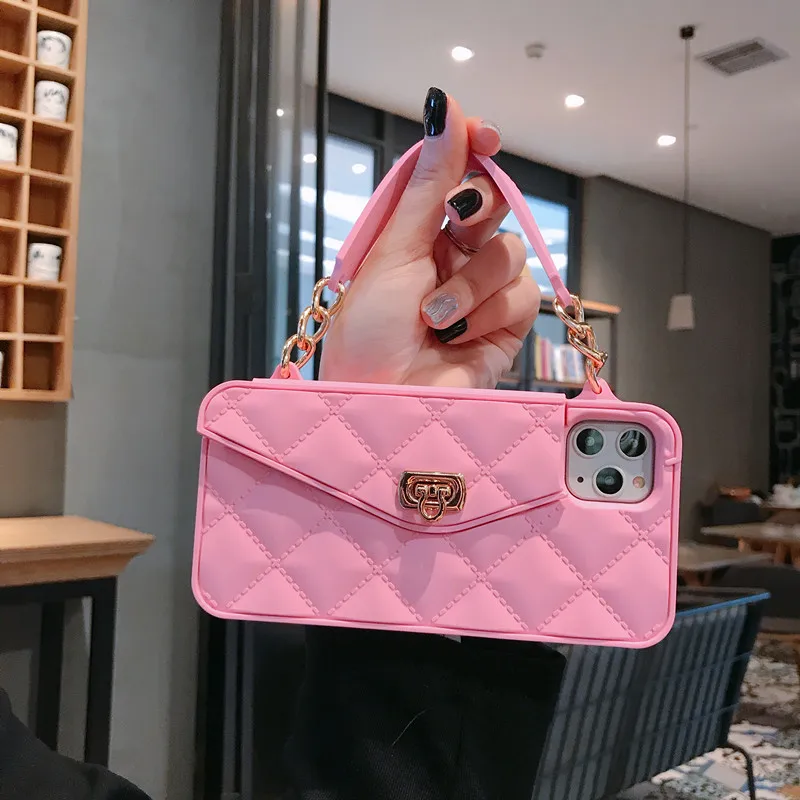 Pink Кроссбоди кошелек чехол для телефона для iPhone 7 8 6 6s Plus 11 Pro Max сумочка кошелек Длинная цепочка для iPhone XS Max XR X 10 силиконовый чехол - Цвет: Pink