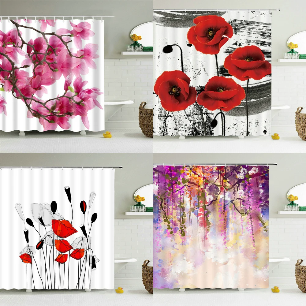 

Flower Waterproof Shower Curtain 3d Printing Bathroom Curtain With Hooks Bath Screen 180*200cm Home Decoration Polyester Cloth