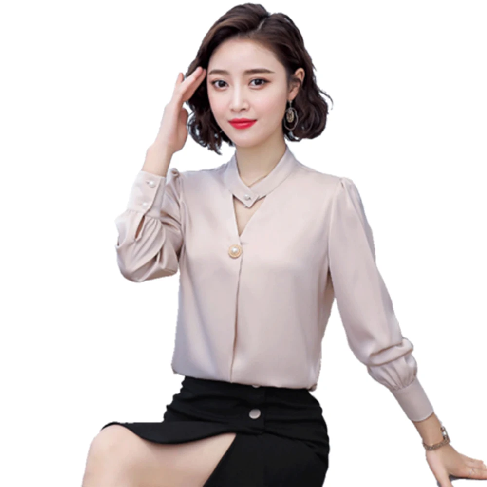 Офисная женская шифоновая блузка для женщин 2021 летняя новая однотонная тонкая